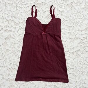 vintage burgundy lace trim babydoll cami tank top‎ with bow detail #coquette